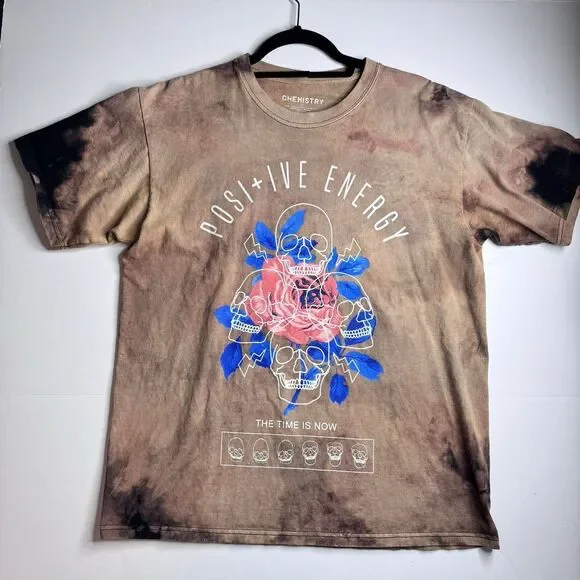 Chemistry Positive Energy Shirt‎ Mens L Tie Dye Skull Graphic Brown - Picture 6 of 10